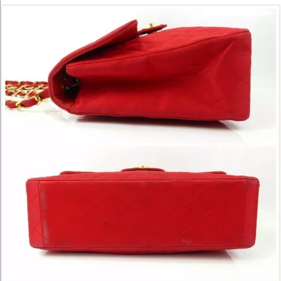 CHANEL vintage red satan classic canvas maxi bag - Picture 3 of 8